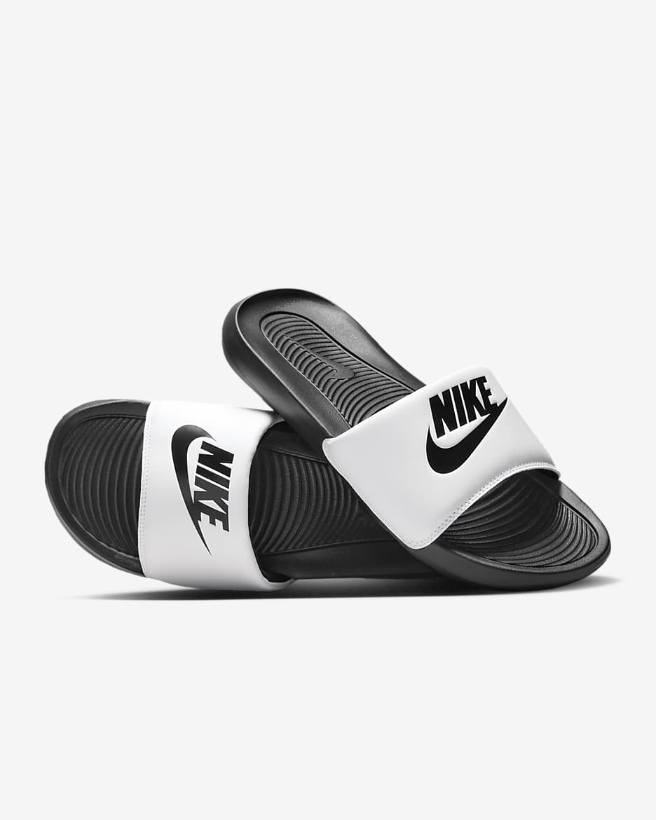 Nike black white slides on sale